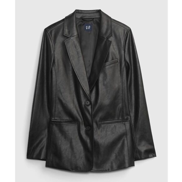 S O L D : Gap Vegan Leather Blazer Black Size Large Womens - Picture 2 of 13